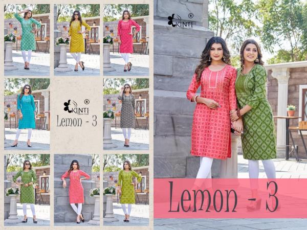 Kinti Lemon Vol 3 Rayon Designer Embroidery Kurti Collection